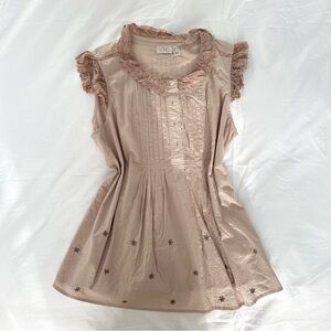 Beige Ruffled Sleeve Pintuck Tunic Blouse